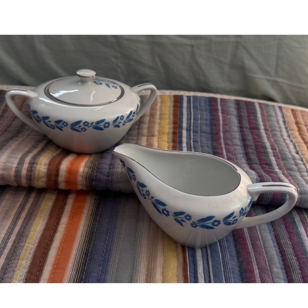 Household Japan Symphony in Blue Fine China Creamer and Lidded Sugar Bowl Set